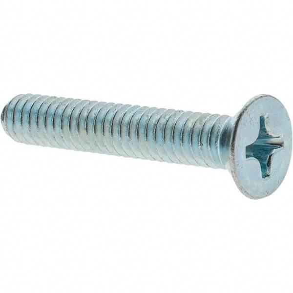 Value Collection - 1/4-20 UNC, 1-1/2" OAL Phillips Drive Machine Screw - Flat Head, Grade 2 Steel, Zinc-Plated Finish, Without Washer - USA Tool & Supply