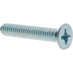 Value Collection - 1/4-20 UNC, 1-1/2" OAL Phillips Drive Machine Screw - Flat Head, Grade 2 Steel, Zinc-Plated Finish, Without Washer - USA Tool & Supply