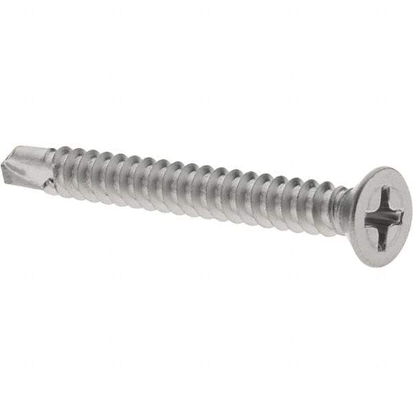 Value Collection - #8, Flat Head, Phillips Drive, 1-1/2" OAL, #2 Point, Self Drilling Screw - Grade 410 Stainless Steel - USA Tool & Supply