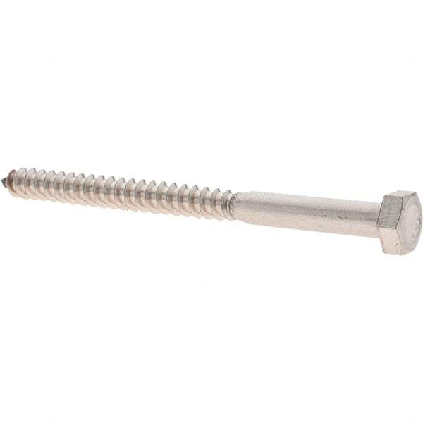 Made in USA - 5/16 Screw, 4" Length Under Head, Stainless Steel, Hex Head Lag Screw - Uncoated, Grade 18-8 - USA Tool & Supply
