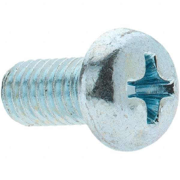 Value Collection - M5x0.80, 10mm Length Under Head Phillips Drive Machine Screw - Pan Head, Grade 4.8 Steel, Zinc-Plated Finish, Without Washer - USA Tool & Supply