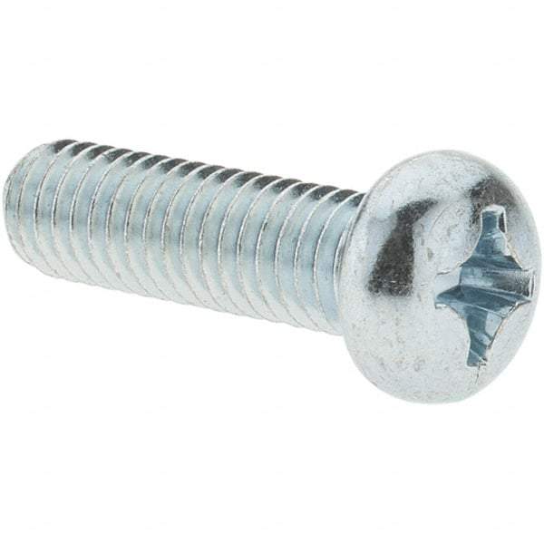 Value Collection - M6x1.00, 20mm Length Under Head Phillips Drive Machine Screw - Pan Head, Grade 4.8 Steel, Zinc-Plated Finish, Without Washer - USA Tool & Supply