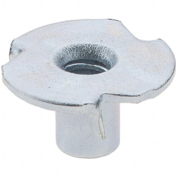 Made in USA - #6-32 Zinc-Plated Steel Standard Tee Nut - 1/4" Barrel Length, 1/2" Flange Diam, 3 Prongs - USA Tool & Supply