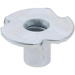 Made in USA - #6-32 Zinc-Plated Steel Standard Tee Nut - 1/4" Barrel Length, 1/2" Flange Diam, 3 Prongs - USA Tool & Supply