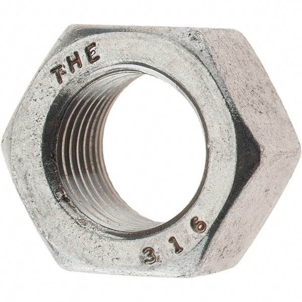 Value Collection - 1/2-20 UNF Stainless Steel Right Hand Hex Nut - 3/4" Across Flats, 7/16" High, Uncoated - USA Tool & Supply