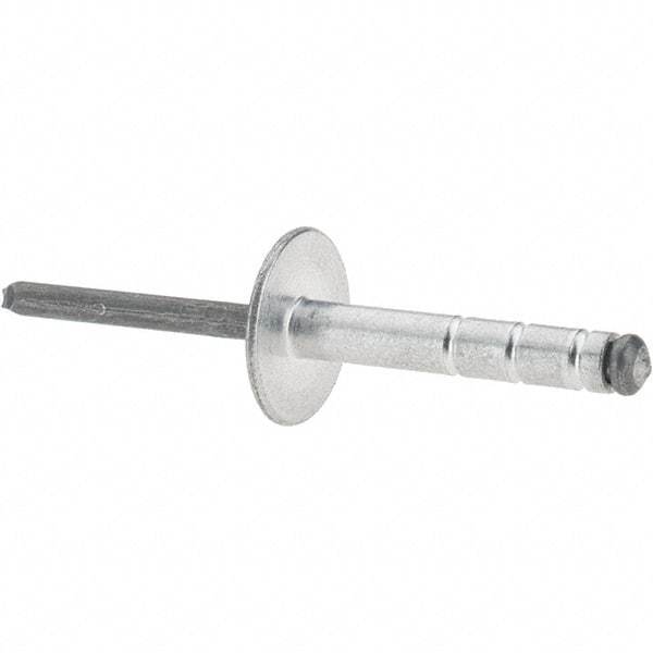 RivetKing - Large Flange Head Aluminum Open End Blind Rivet - Steel Mandrel, 0.437" to 3/4" Grip, 1.065" Length Under Head, 3/16" Body Diam - USA Tool & Supply