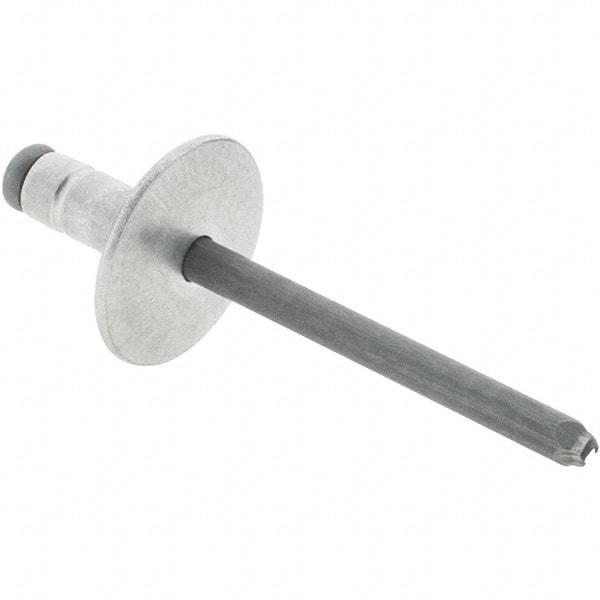 RivetKing - Large Flange Head Aluminum Open End Blind Rivet - Steel Mandrel, 0.063" to 0.252" Grip, 0.44" Length Under Head, 3/16" Body Diam - USA Tool & Supply