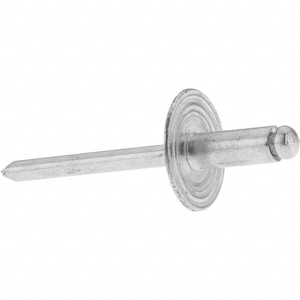 Value Collection - Size 64 Large Flange Dome Head Aluminum Open End Blind Rivet - Aluminum Mandrel, 0.062" to 1/4" Grip, 0.615" Head Diam, 0.192" to 0.196" Hole Diam, 0.45" Length Under Head, 3/16" Body Diam - USA Tool & Supply