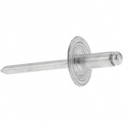 Value Collection - Size 64 Large Flange Dome Head Aluminum Open End Blind Rivet - Aluminum Mandrel, 0.062" to 1/4" Grip, 0.615" Head Diam, 0.192" to 0.196" Hole Diam, 0.45" Length Under Head, 3/16" Body Diam - USA Tool & Supply