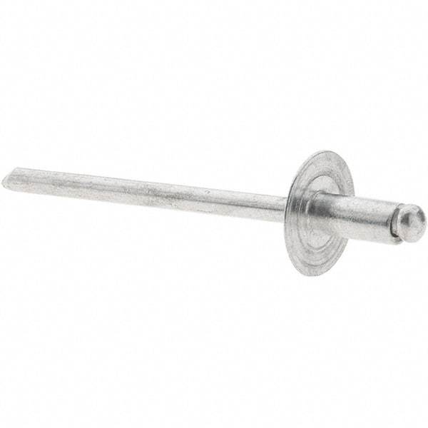 Value Collection - Size 42 Large Flange Dome Head Aluminum Open End Blind Rivet - Aluminum Mandrel, 0.032" to 1/8" Grip, 3/8" Head Diam, 0.129" to 0.133" Hole Diam, 0.275" Length Under Head, 1/8" Body Diam - USA Tool & Supply