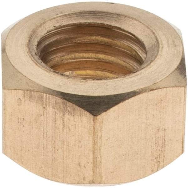 Value Collection - 3/8-16 UNC Brass Right Hand Hex Nut - 9/16" Across Flats, 21/64" High - USA Tool & Supply
