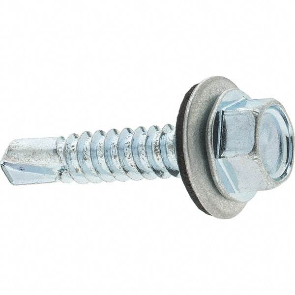 Value Collection - 1/4", Hex Washer Head, Hex Drive, 1-1/4" Length Under Head, #3 Point, Self Drilling Screw - Steel, Zinc-Plated Finish - USA Tool & Supply