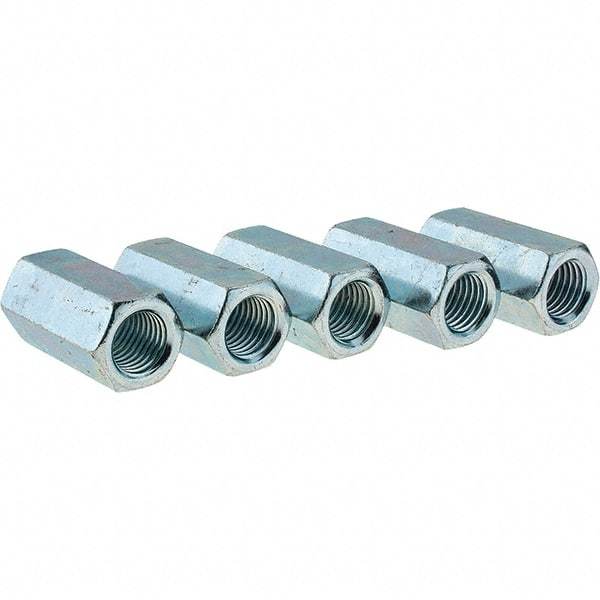 Value Collection - 7/8-9 UNC, 2-1/2" OAL Steel Standard Coupling Nut - Zinc-Plated Finish, 1-1/4" Width Across Flats - USA Tool & Supply