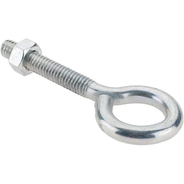 Made in USA - 5/16-18, Zinc-Plated Finish, Steel Wire Turned Eye Bolt - 1-3/4" Thread Length, 3/4" ID, 2" Shank Length - USA Tool & Supply