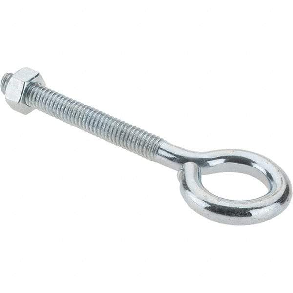 Made in USA - 5/16-18, Zinc-Plated Finish, Steel Wire Turned Eye Bolt - 2-1/4" Thread Length, 3/4" ID, 2-3/4" Shank Length - USA Tool & Supply