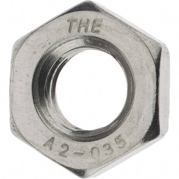 Value Collection - M10x1.50 Metric Coarse Stainless Steel Right Hand Hex Jam Nut - 17mm Across Flats, 5mm High, Zinc Clear Finish - USA Tool & Supply