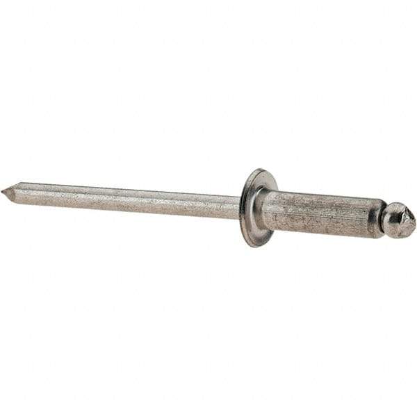 Value Collection - Size 56 Dome Head Stainless Steel Open End Blind Rivet - Stainless Steel Mandrel, 0.251" to 3/8" Grip, 0.312" Head Diam, 0.16" to 0.164" Hole Diam, 0.55" Length Under Head, 5/32" Body Diam - USA Tool & Supply