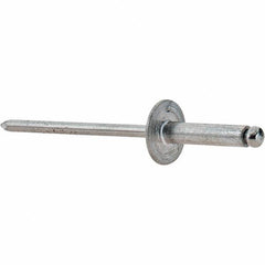 Value Collection - Size 46 Large Flange Dome Head Aluminum Open End Blind Rivet - Steel Mandrel, 0.251" to 3/8" Grip, 3/8" Head Diam, 0.129" to 0.133" Hole Diam, 0.525" Length Under Head, 1/8" Body Diam - USA Tool & Supply