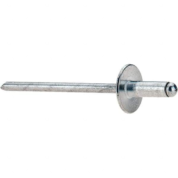 Value Collection - Size 43 Large Flange Dome Head Aluminum Open End Blind Rivet - Aluminum Mandrel, 0.126" to 0.187" Grip, 3/8" Head Diam, 0.129" to 0.133" Hole Diam, 0.337" Length Under Head, 1/8" Body Diam - USA Tool & Supply