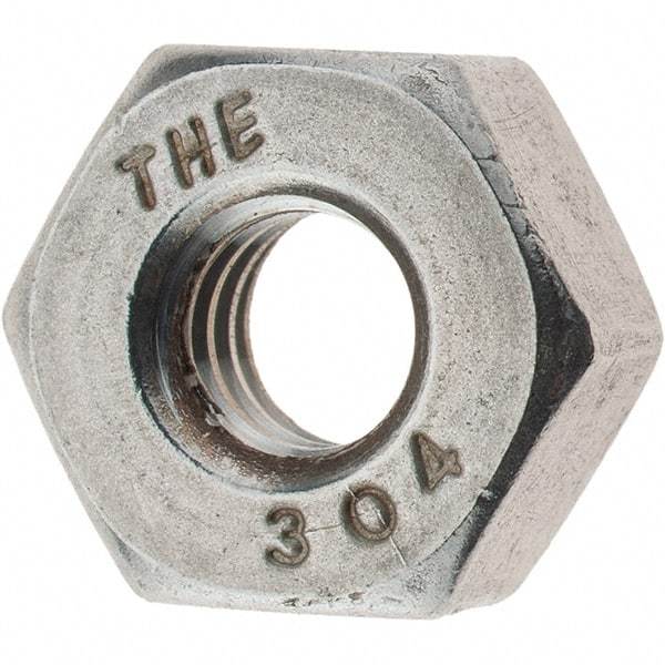 Value Collection - 1/4-20 UNC Stainless Steel Right Hand Heavy Hex Nut - 1/2" Across Flats, 15/64" High, Uncoated - USA Tool & Supply