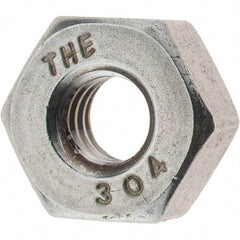 Value Collection - 1/4-20 UNC Stainless Steel Right Hand Heavy Hex Nut - 1/2" Across Flats, 15/64" High, Uncoated - USA Tool & Supply