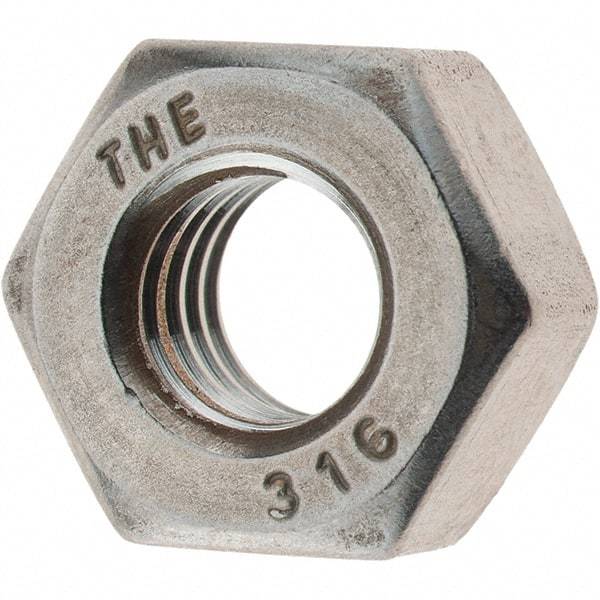 Value Collection - 5/16-18 UNC Stainless Steel Right Hand Heavy Hex Nut - 9/16" Across Flats, 19/64" High, Uncoated - USA Tool & Supply