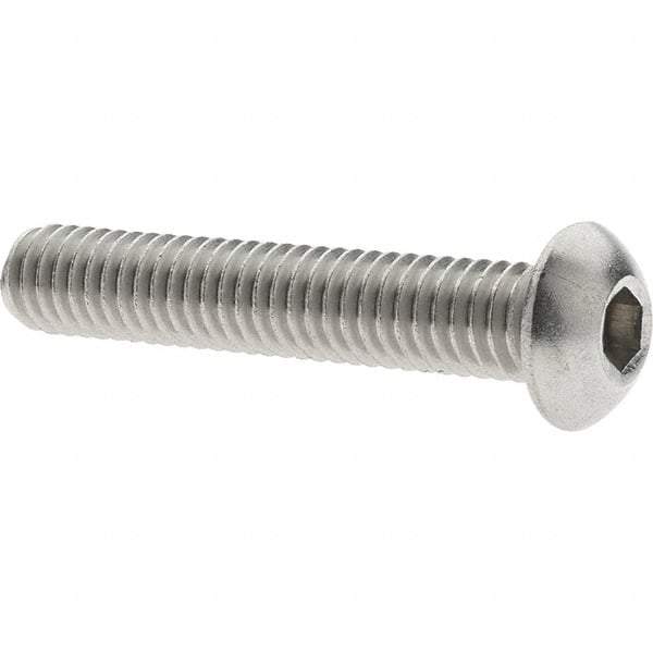 Made in USA - 5/16-18 UNC Hex Socket Drive, Button Screw - Grade 18.8 Stainless Steel, Fully Threaded, 1-3/4" Length Under Head - USA Tool & Supply