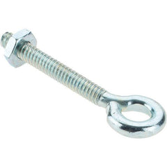 Value Collection - #10-24, Zinc-Plated Finish, Steel Wire Turned Eye Bolt - 1-3/16" Thread Length, 9/32" ID, 1-7/16" Shank Length - USA Tool & Supply