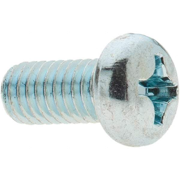 Value Collection - M6x1.00, 12mm Length Under Head Phillips Drive Machine Screw - Pan Head, Grade 4.8 Steel, Zinc-Plated Finish, Without Washer - USA Tool & Supply