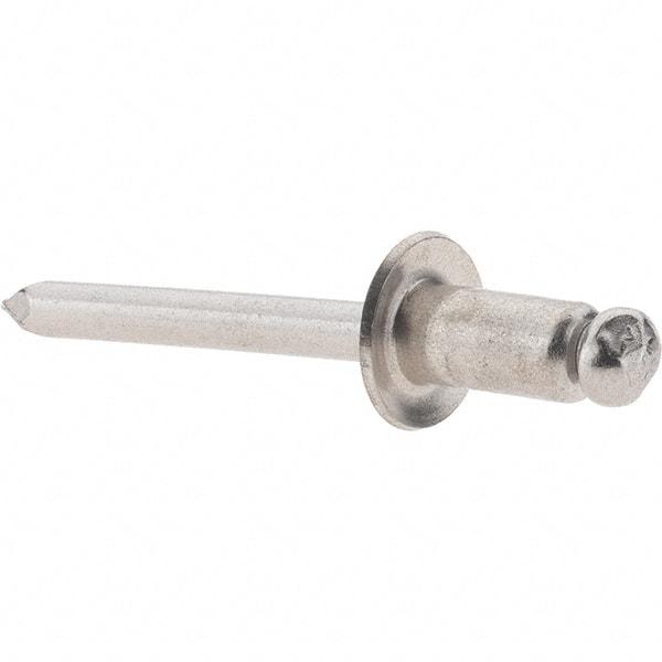 Value Collection - Size 84 Dome Head Stainless Steel Open End Blind Rivet - Stainless Steel Mandrel, 0.062" to 1/4" Grip, 1/2" Head Diam, 0.257" to 0.261" Hole Diam, 1/2" Length Under Head, 1/4" Body Diam - USA Tool & Supply