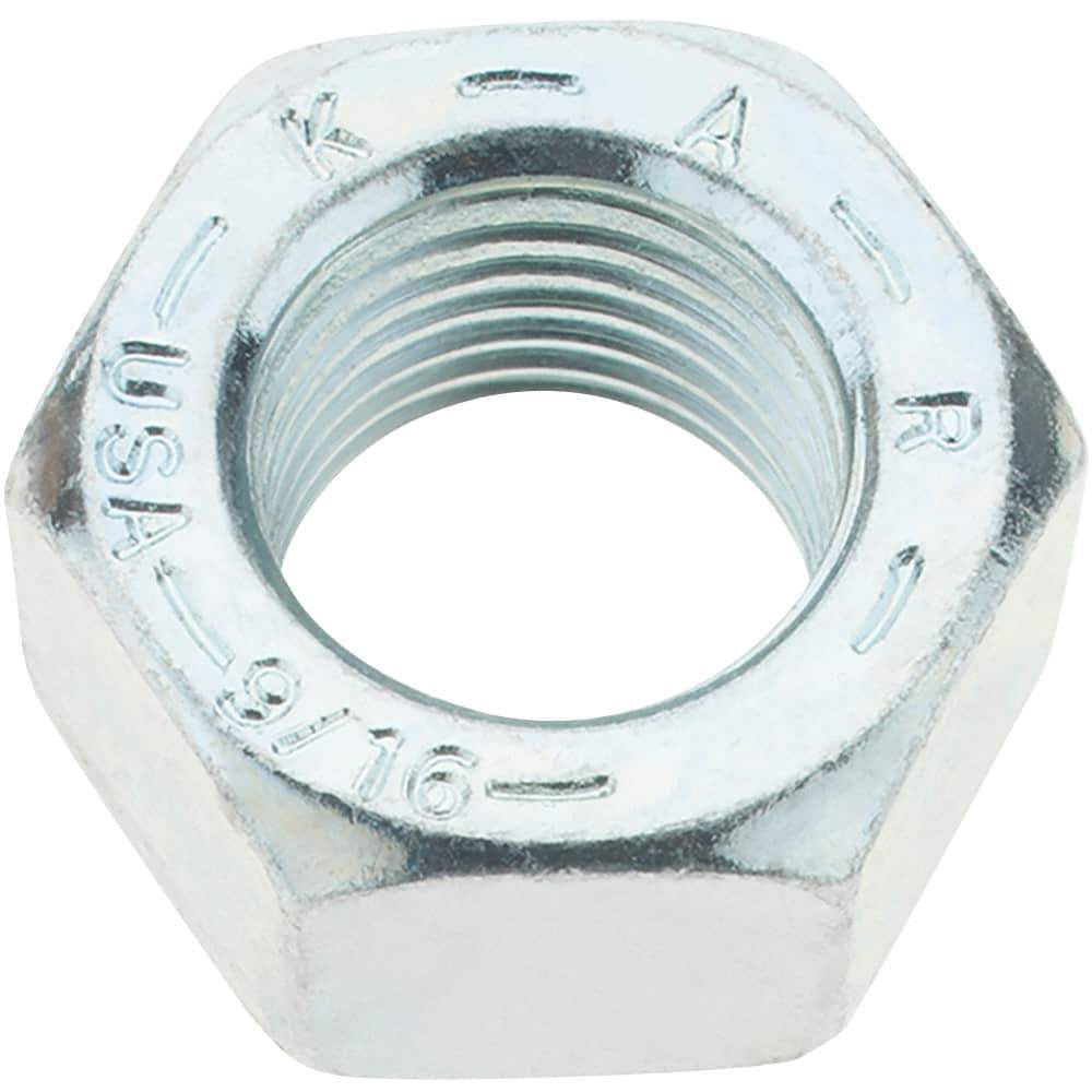 Value Collection - 9/16-18 UNF Steel Right Hand Hex Nut - 7/8" Across Flats, 31/64" High, Zinc Yellow Dichromate Finish - USA Tool & Supply