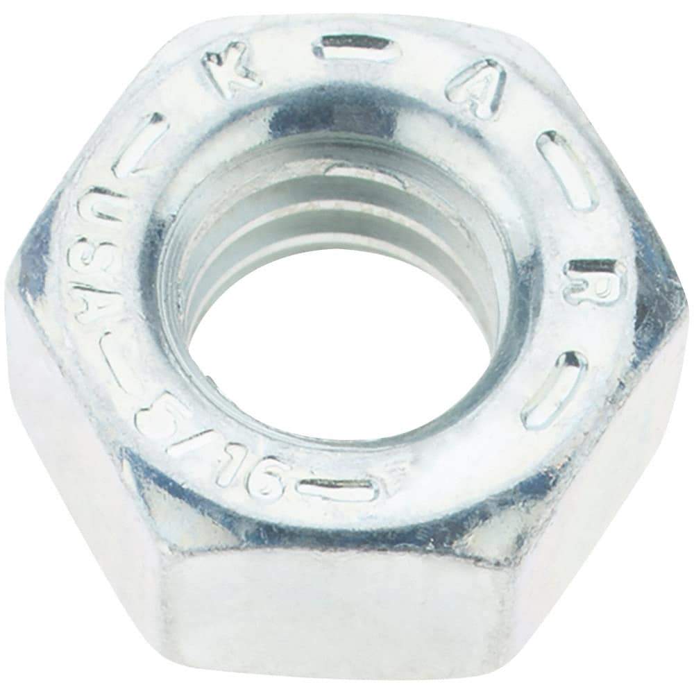 Value Collection - 5/16-18 UNC Steel Right Hand Hex Nut - 1/2" Across Flats, 17/64" High, Zinc Yellow Dichromate Finish - USA Tool & Supply