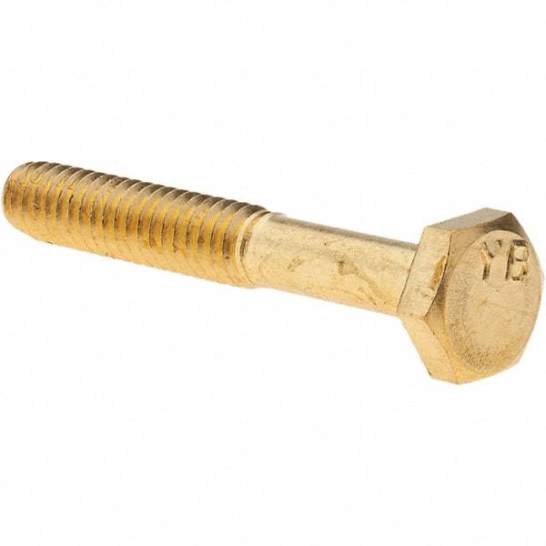 Value Collection - 1/4-20 UNC, 1-3/4" Length Under Head Hex Head Cap Screw - Brass, 7/16" Hex - USA Tool & Supply