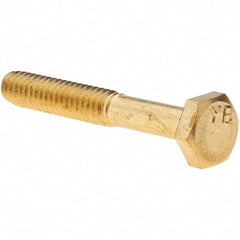 Value Collection - 1/4-20 UNC, 1-3/4" Length Under Head Hex Head Cap Screw - Brass, 7/16" Hex - USA Tool & Supply