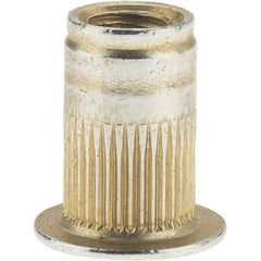 Value Collection - #8-32, 0.265 Insert Diam, 0.42" OAL, Knurled Body Open End Threaded Insert - 0.2656" Hole Diam, 0.39" Head Diam, 1008/1010 Steel, Clear Protective Coating & Zinc Yellow Dichromate Finish - USA Tool & Supply