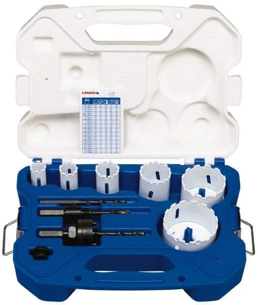 Lenox - 9 Piece, 3/4" to 2-9/16" Saw Diam, General Purpose Hole Saw Kit - Carbide Grit, Includes 6 Hole Saws - USA Tool & Supply