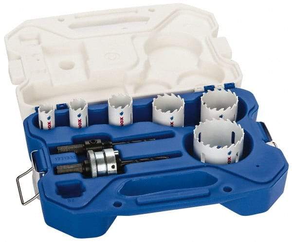 Lenox - 8 Piece, 3/4" to 2-1/4" Saw Diam, Plumber's Hole Saw Kit - Carbide-Tipped, Toothed Edge, Pilot Drill Model No. 123CT, Includes 6 Hole Saws - USA Tool & Supply