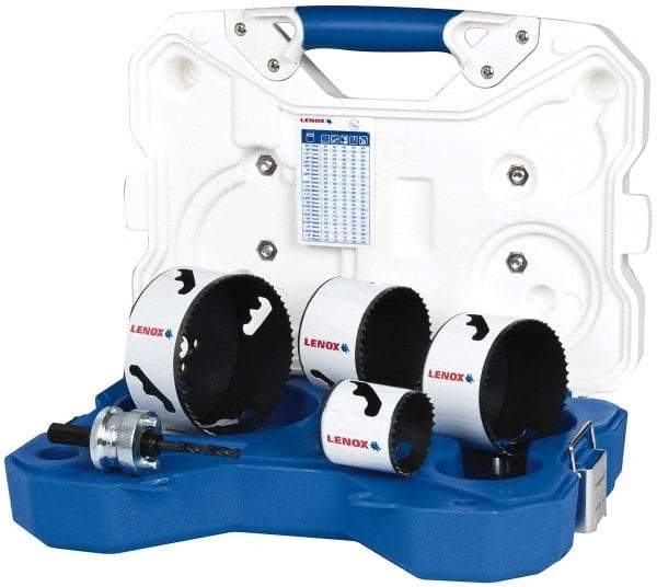 Lenox - 5 Piece, 2" to 4-1/8" Saw Diam, Contractor's Hole Saw Kit - Bi-Metal, Includes 4 Hole Saws - USA Tool & Supply