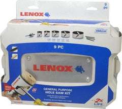 Lenox - 9 Piece, 2-1/8" to 4-3/4" Saw Diam, General Purpose Hole Saw Kit - Bi-Metal, Includes 5 Hole Saws - USA Tool & Supply