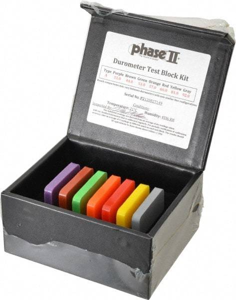 Phase II - 30 HA to 90 HA Hardness, Shore A Scale, Hardness Calibration Test Block Kit - 5-1/2 Inch Long, 4-1/2 Inch Wide, 2-1/2 Inch High, 7 Piece - USA Tool & Supply