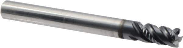 Iscar - 1/4" Diam, 1/2" LOC, 4 Flute Solid Carbide Roughing & Finishing Corner Chamfer End Mill - TiAlN Finish, 2-1/2" OAL, 1/4" Shank Diam, Straight Shank, 45° Helix, Centercutting, Regular Length - USA Tool & Supply