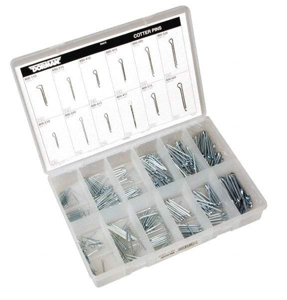 Dorman - 390 Piece, 1/16 to 3/16" Pin Diam, Spring Pin Assortment - 1 to 2" Long, Steel - USA Tool & Supply