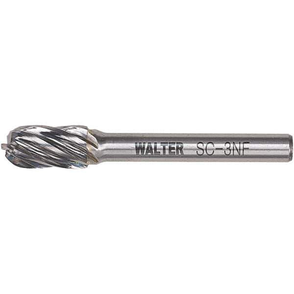 WALTER Surface Technologies - 1/2" Cut Diam, 1/4" Shank Diam, Cylinder Ball End Head Double Cut Burr - Carbide, 1" LOC - USA Tool & Supply