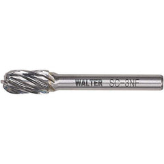 WALTER Surface Technologies - 1/2" Cut Diam, 1/4" Shank Diam, Cylinder Ball End Head Double Cut Burr - Carbide, 1" LOC - USA Tool & Supply