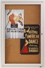 Quartet - 24" Wide x 36" High Enclosed Cork Bulletin Board - Natural Cork over Fiberboard, Aluminum Frame - USA Tool & Supply
