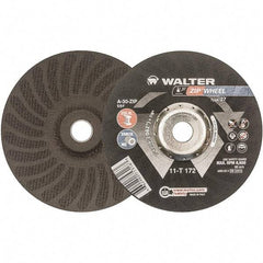WALTER Surface Technologies - 30 Grit, 7" Wheel Diam, 1/16" Wheel Thickness, 7/8" Arbor Hole, Type 27 Depressed Center Wheel - Aluminum Oxide, Resinoid Bond, 8,600 Max RPM - USA Tool & Supply