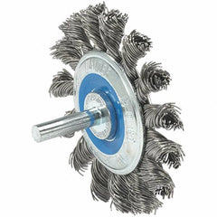 WALTER Surface Technologies - 2-3/4" OD, 1/4" Shank Diam, Knotted Stainless Steel Wheel Brush - 3/8" Face Width, 0.02" Filament Diam, 20,000 RPM - USA Tool & Supply