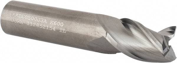 Kennametal - 1/2", 5/8" LOC, 1/2" Shank Diam, 2-1/2" OAL, 3 Flute, Solid Carbide Square End Mill - Single End, Uncoated, Spiral Flute, 37° Helix, Centercutting, Right Hand Cut, Right Hand Flute, Series AADE - USA Tool & Supply