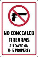 NMC - "No Concealed Firearms Allowed On This Property", 18" Long x 12" Wide, Rigid Plastic Safety Sign - Rectangle, 0.05" Thick, Use for Security & Admittance - USA Tool & Supply