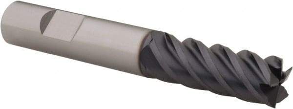 SGS - 3/8", 1" LOC, 3/8" Shank Diam, 2-1/2" OAL, 5 Flute, Solid Carbide Square End Mill - Single End, AlTiN Finish, Spiral Flute, 45° Helix, Right Hand Cut, Right Hand Flute, Series 55 - USA Tool & Supply